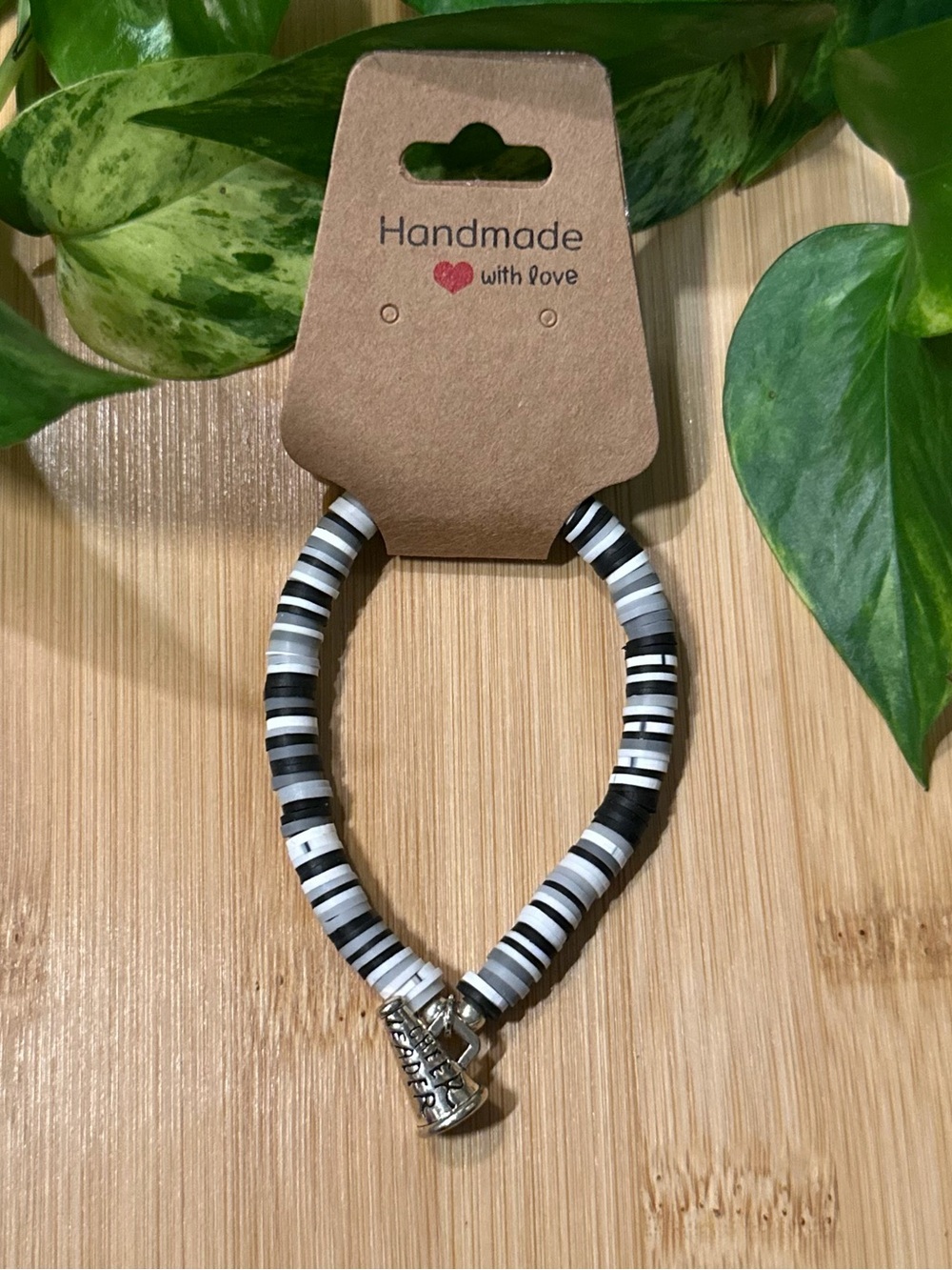 📣✨ Cheer Stretchy Beaded Bracelet | Handmade | Silver Cheer Dangle Charm‎ 📣